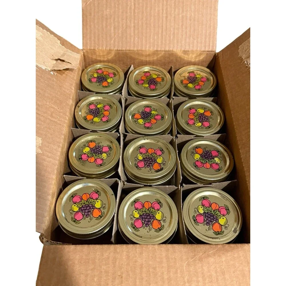 12 Vintage Ball Quilted Crystal 4 Ounce Jelly Jars w Lids Decorative Fruit Top